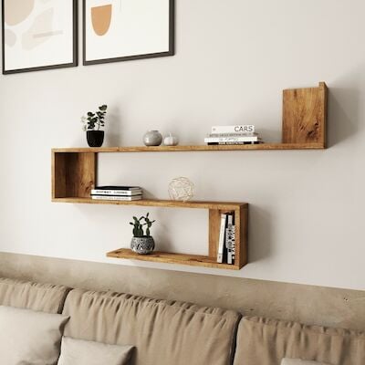 Mutka seinähylly 120x14,5x71cm rustiikki, varastopoisto.